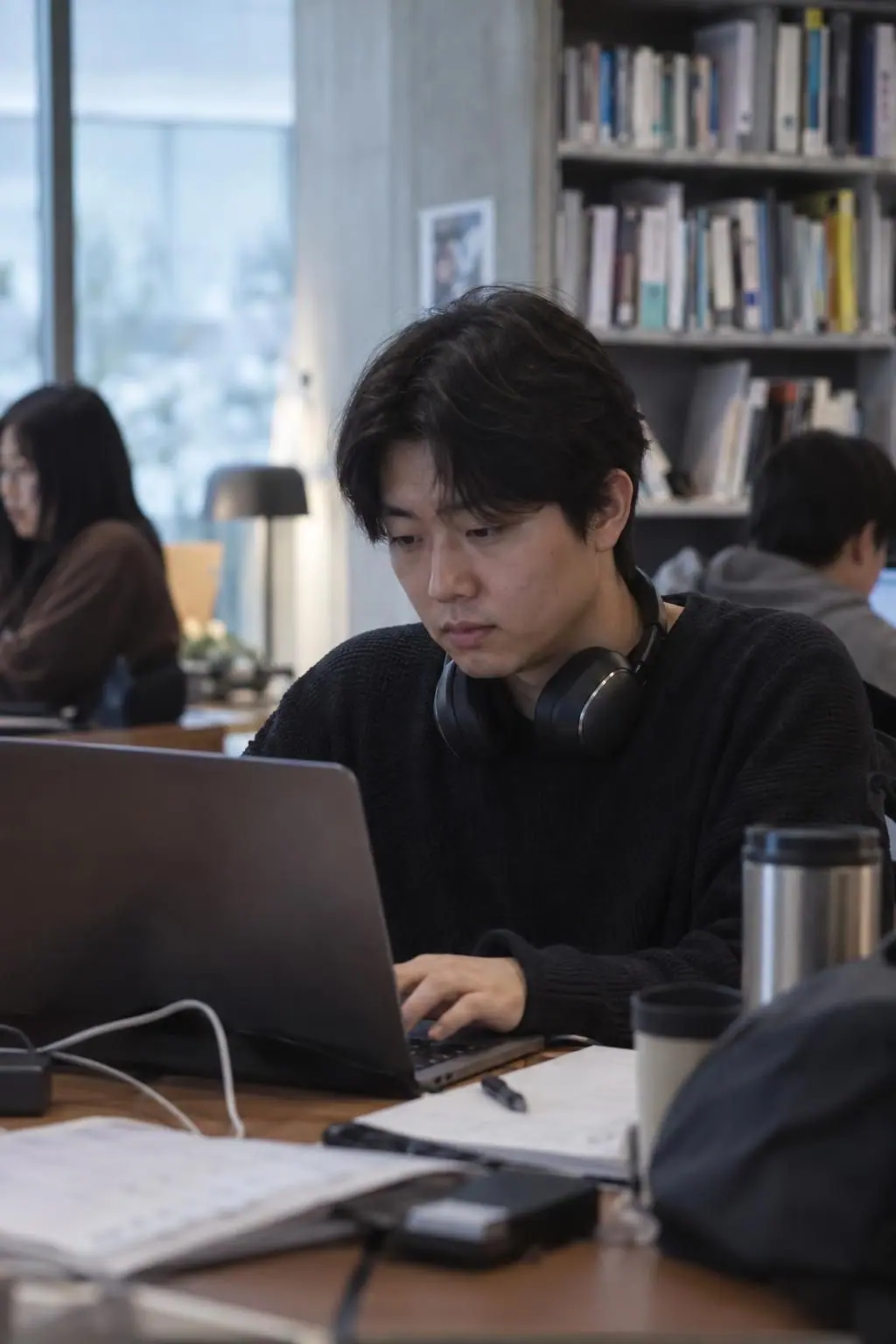 노트북으로 일하는 직원